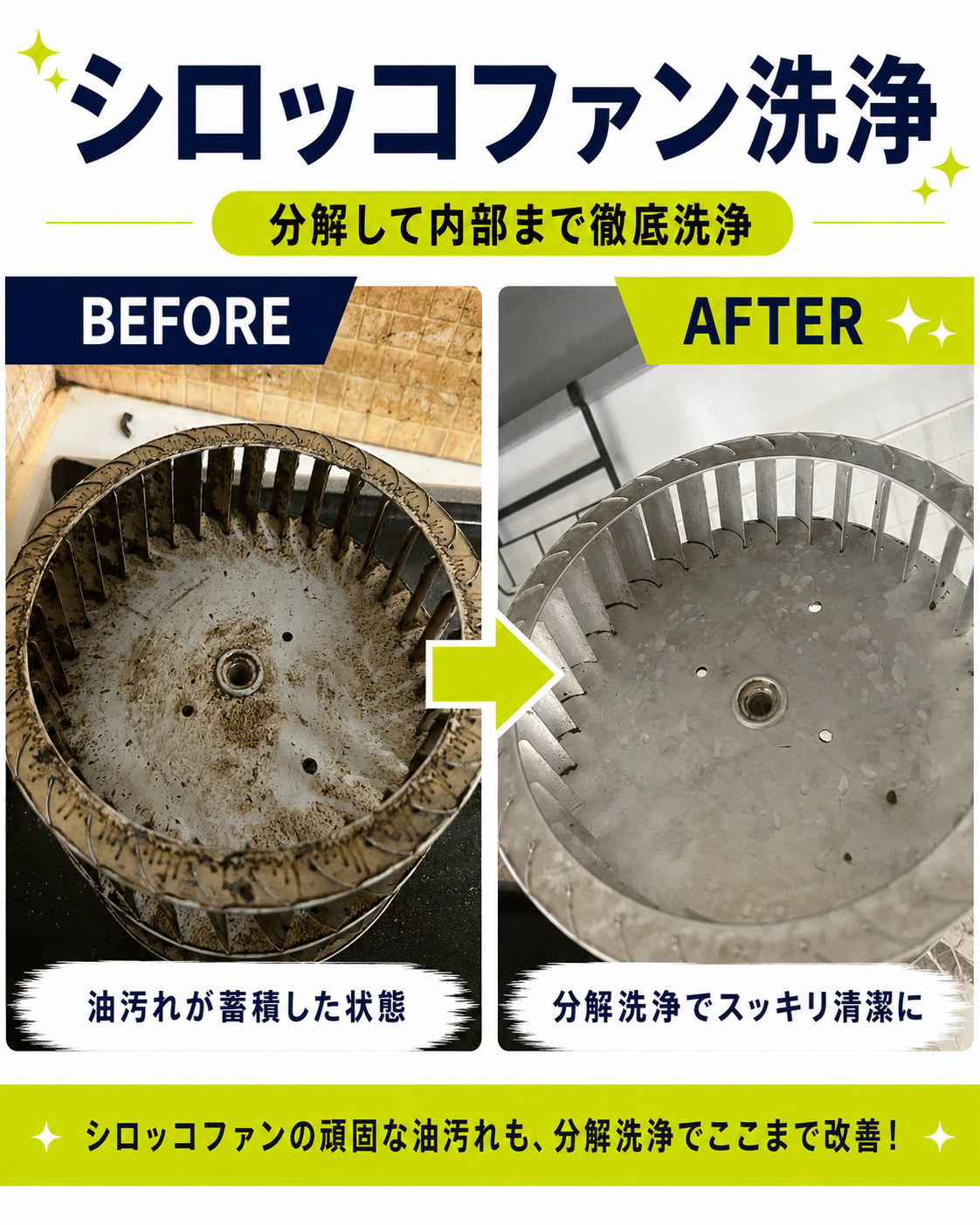 シロッコファン分解洗浄のビフォーアフター事例